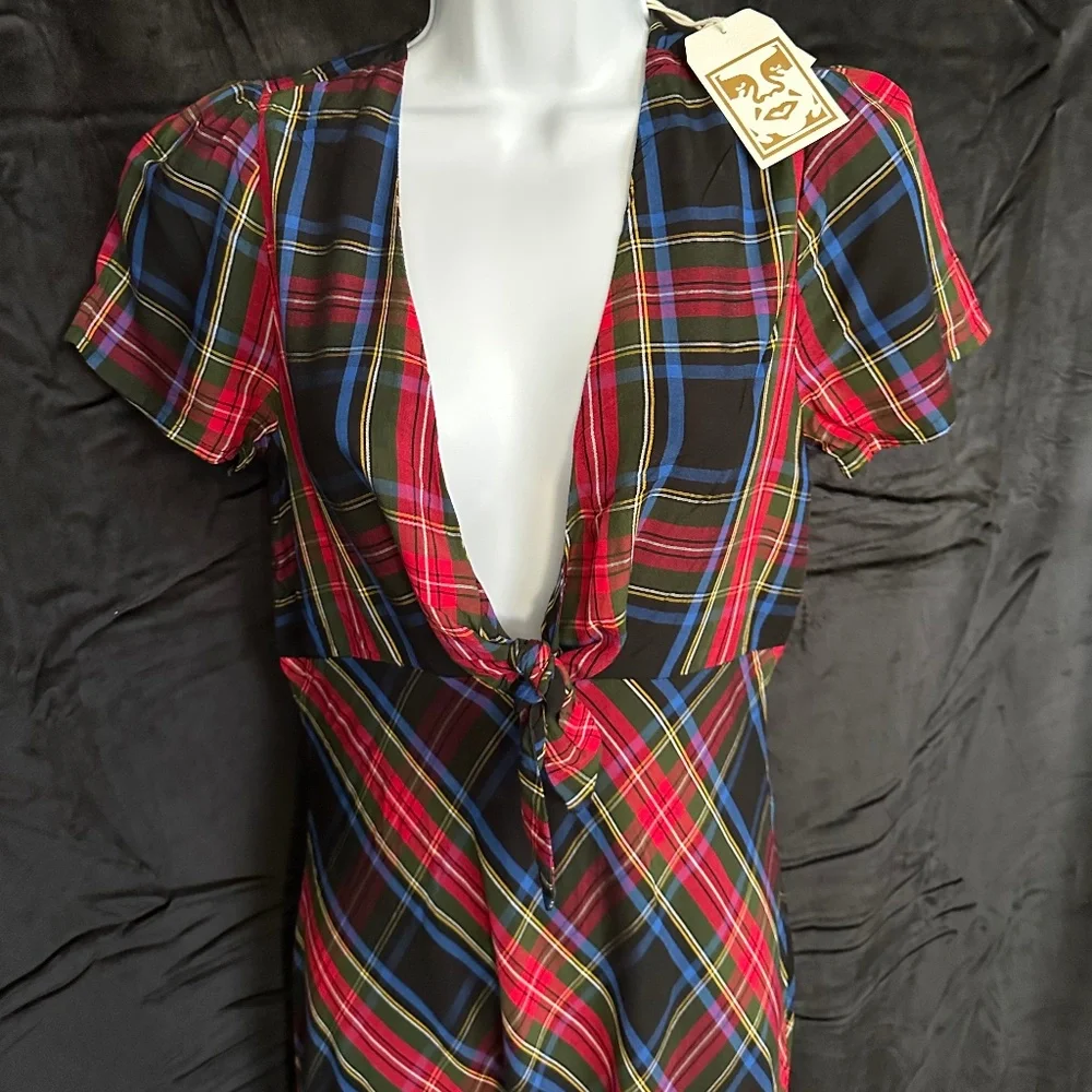 NWT Obey, world wide, tartan plaid midi dress, size XS - Picture 2 of 9